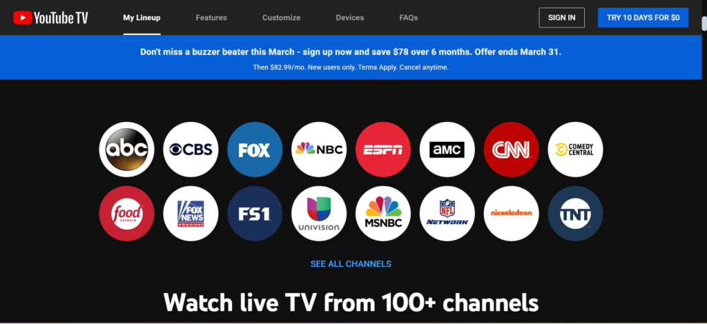 YouTube TV: One of the best sites like Putlocker for live TV | The 21 Best Putlocker Alternatives to Stream Movies Online